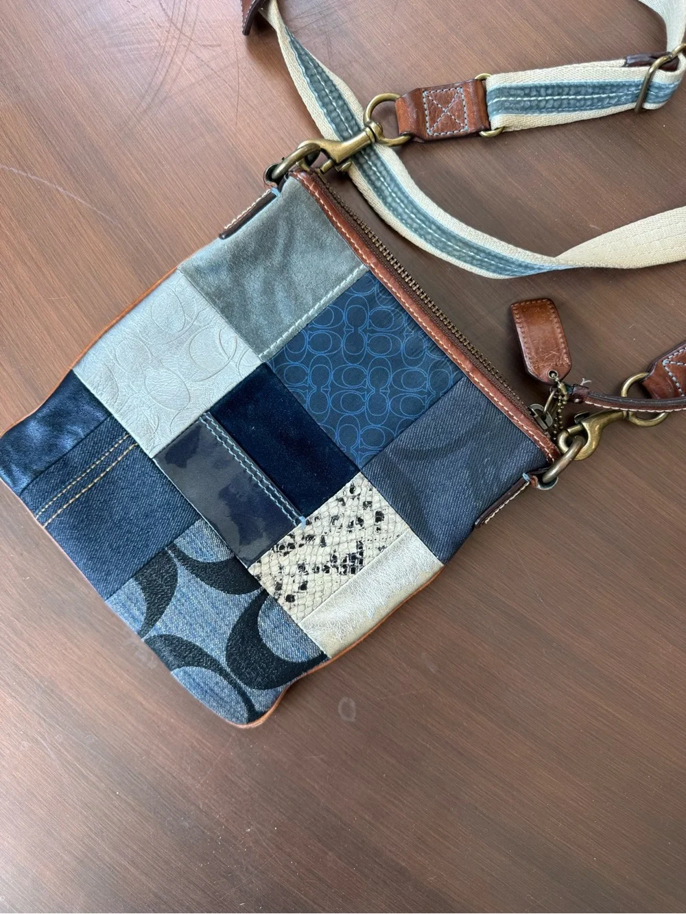 Coach Patchwork Crossbody Bag - Blue & Tan Y2K